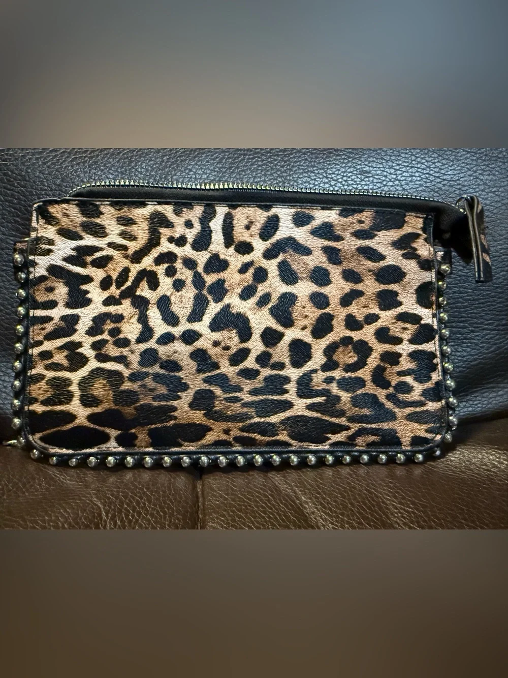 Leopard Print Chain Shoulder Bag - Brown